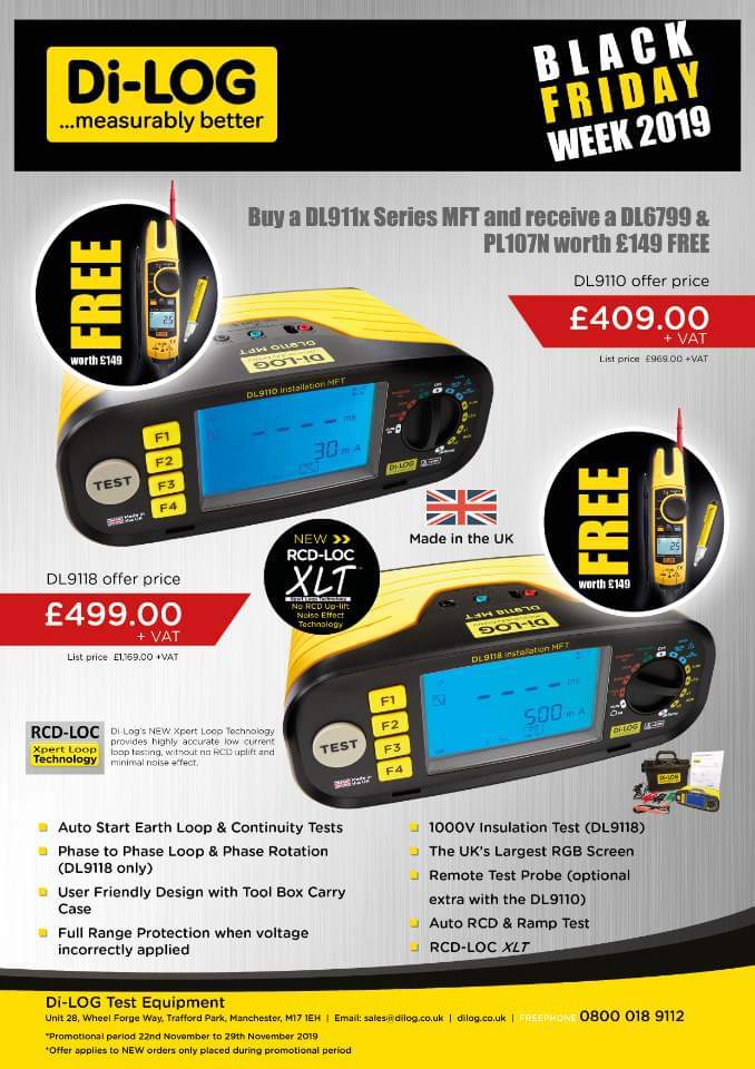 DilogGroup's tweet photo. ***Di-LOG & Re-CAL's #BlackFriday Ends Today***
Order one of our #BestOfBritish #DL911x series #MultifunctionTesters and receive a #CombiVolt & Voltage Indicator bundle worth £149.00 totally FREE.
*Send 2 instruments in 4 #Calibration & receive the 2nd unit calibrated for FREE! https://t.co/peyW7M7Jug
