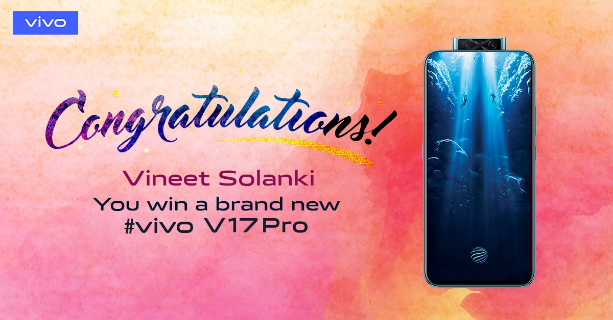 5YearsOfvivo contest comes to an end. Here's a small token of gratitude for supporting us at every step. Cheers to the lucky winner who won a brand new #vivoV17Pro. 
Thank you everyone who participated in the contest.