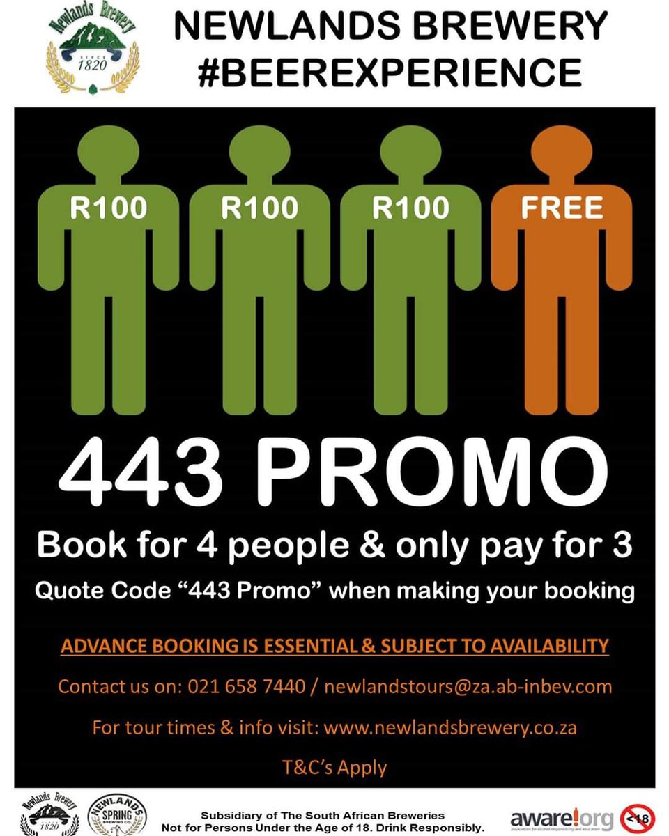 This is our #BlackFriday special...book 4 #beerexperience tours and only pay for 3. Valid till 21 Dec. Who's in? Dont forget to quote ref "443" when booking on 0216587448