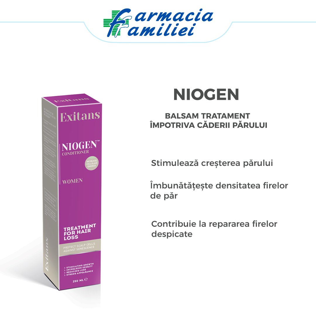 👉Exitans NIOGEN, obținut din natură, este o combinație de ingrediente botanice active. Tratamentul combinat Exitans stimulează creșterea părului, mărește energia celulară și activează celulele stem foliculare, protejându-le în același timp de îmbătrânire.  🤩