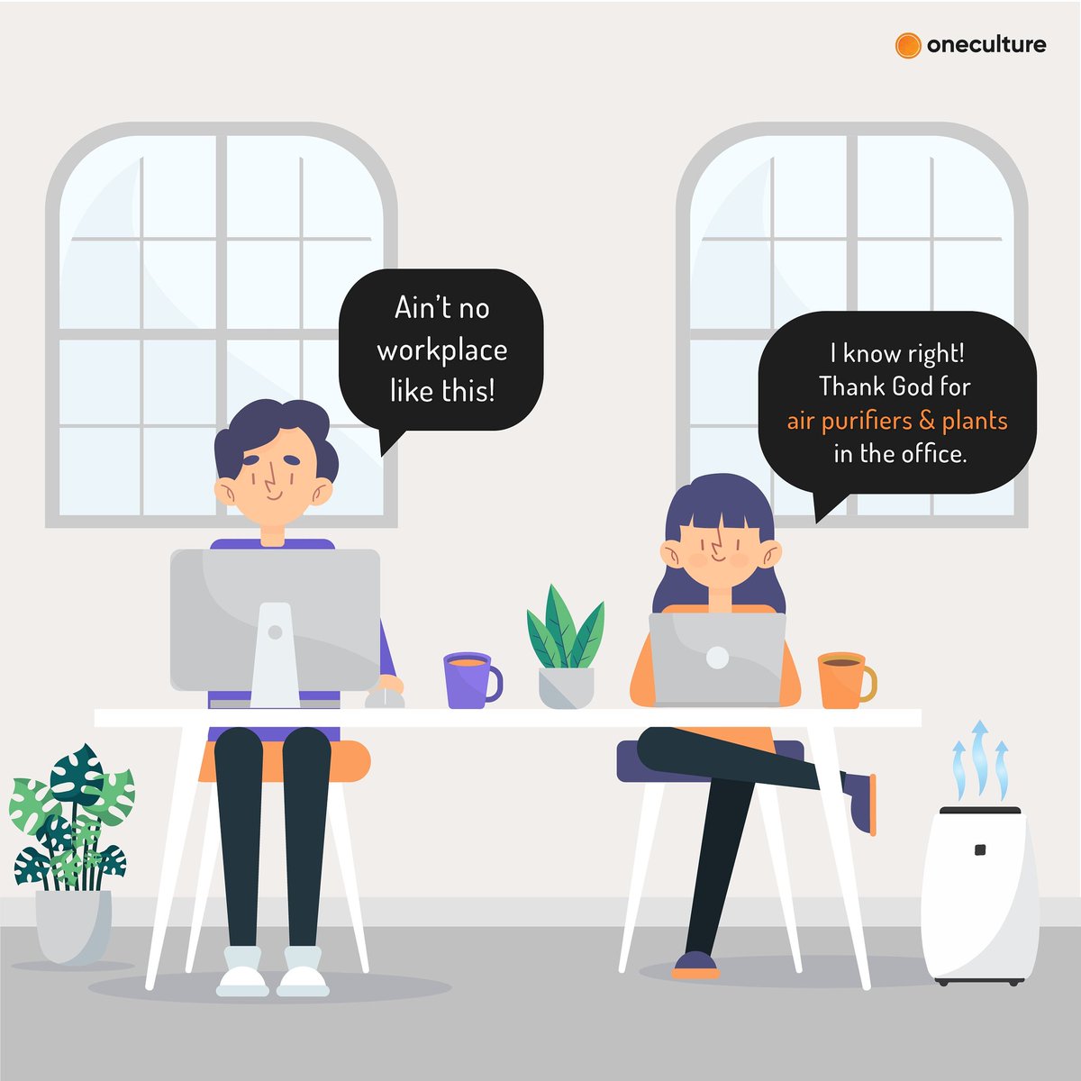 End your week on a fresh note.
Studies show, breathing pure air can reduce fatigue by almost half. 

#delhipollution #delhiairquality #healthtips #coworkinglife #coworkingspaces #healthyworkspaces  #wellness #airpurifiers #antipollution #greenoffice #worklifebalance #OneCulture