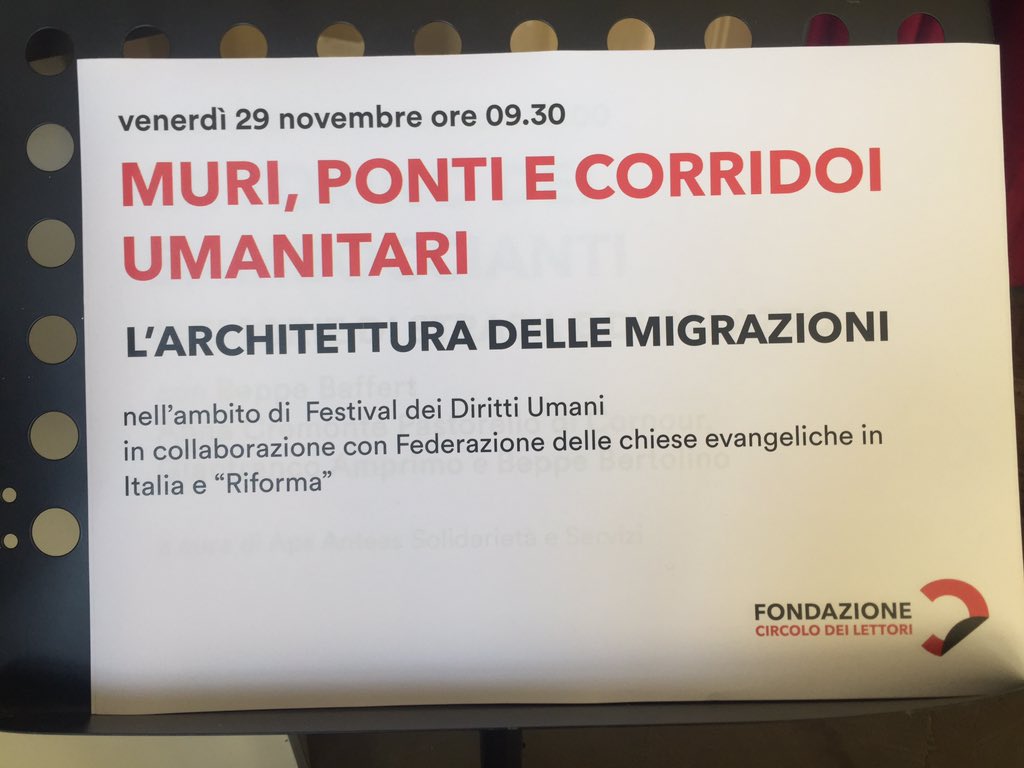 Medhope_FCEI's tweet photo. Ora a #Torino @CircoloLettori seconda giornata del #FDU19 #festivaldirittiumani #guerrepace #corridoiumanitari @piobbichi @danilodebiasio @GianMarioGillio @annamasera e molte/i altre/i #migrazioni @Riforma_it @nev_it @RadioBeckwith https://t.co/4LfWtqA0l0