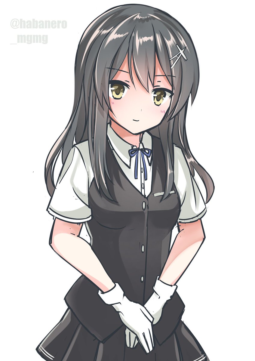 oyashio (kancolle) 1girl solo black hair gloves skirt vest white gloves  illustration images