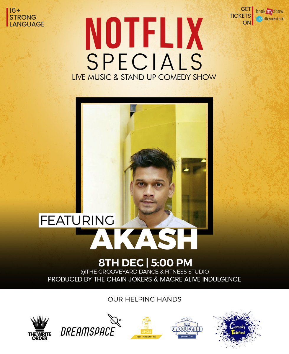 thechainjokers's tweet photo. @akashbaghar from @Bbsrkomedians  will be doing a live QnA at #Notflix 
Buy tickets to catch him live.
https://t.co/fY0zkrHHVb https://t.co/xTb5rr2CmK