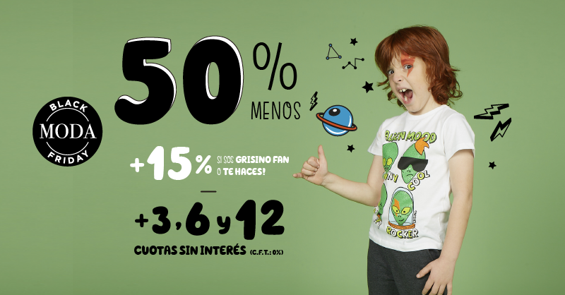 🌈 Le ponemos color al #BlackFriday! 🌈

Hoy aprovechá un 50% OFF en temporada verano + 15 % adicional si sos o te hacés #GrisinoFan! bit.ly/2lylokw
Te esperamos en nuestros locales y el e-shop! bit.ly/37YprKG