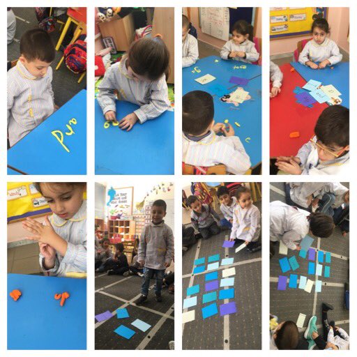 ghina_jomaa's tweet photo. This is how KG3C learners were totally engaged in showing what they have learned about high frequency words through modeling them & searching for them. #memory #HFWs #centers #creativity @DawhaHighSchool @FThaalby @RanaDemasi https://t.co/PAd1gumCDu