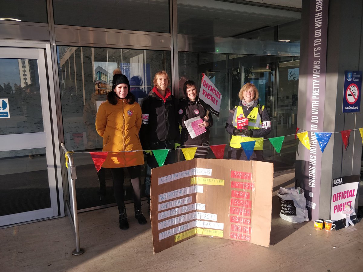 Day 5 #UCUstrikes We may have boozy coffee but we're still #AngryLibrarians with #intimidatingbunting <a href="/sheffielducu/">sheffielducu.bsky.social</a>