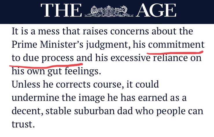 what commitment to due process? Are we talking about Scott Morrison? Prime minister Scott Morrison? That prime minister?