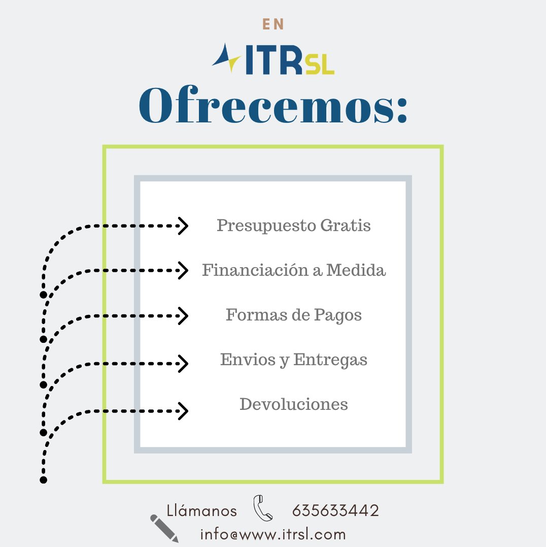 Queremos decirte ¿Por qué confiar en ITRSL? 
👀🔥Financiación muy fácil, te brindamos instalaciones sencillas, sin trámites y somos profesionales contamos con 25 años de experiencia.