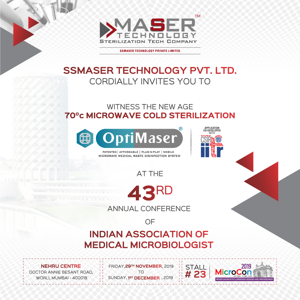 SSMaserTech's tweet image. Experience the Disruptive Patented Sterilization Technology of OptiMaser at MicroCon 2019. 

Visit Stall #23
29th November-1st December 2019
At Nehru Centre, Mumbai.

#macs #optimaser #biomedical #disinfection #sterilization #microbiology #microcon2019