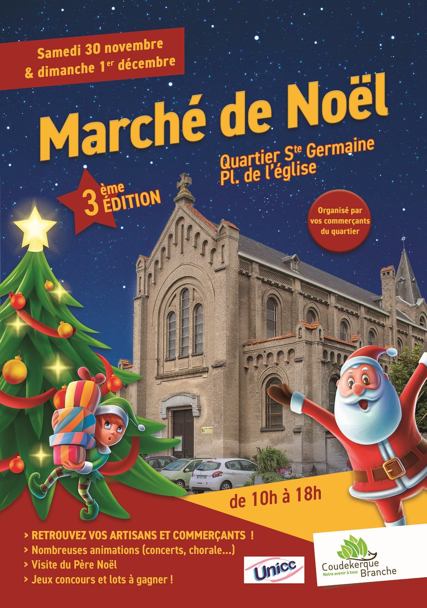 Marché de Noël de Sainte Germaine ce samedi 30 novembre et dimanche 1er décembre parvis de l'église Sainte Germaine de 10h à 18h. Nombreuses animations.