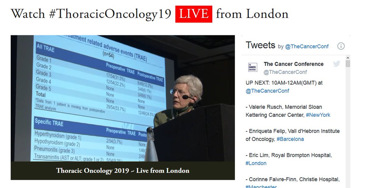 TheCancerConf's tweet photo. Live now: Valerie Rusch, Memorial Sloan Kettering Cancer Center, New York @sloan_kettering

Topic: Neo-adjuvant #immunotherapy and #surgery  

Speaking live from London, at @TheCancerConf Day 2 session on #Integratedcare of early stage #NSCLC

#LCMC3 #lung #cancer https://t.co/9uPBPlbrOH