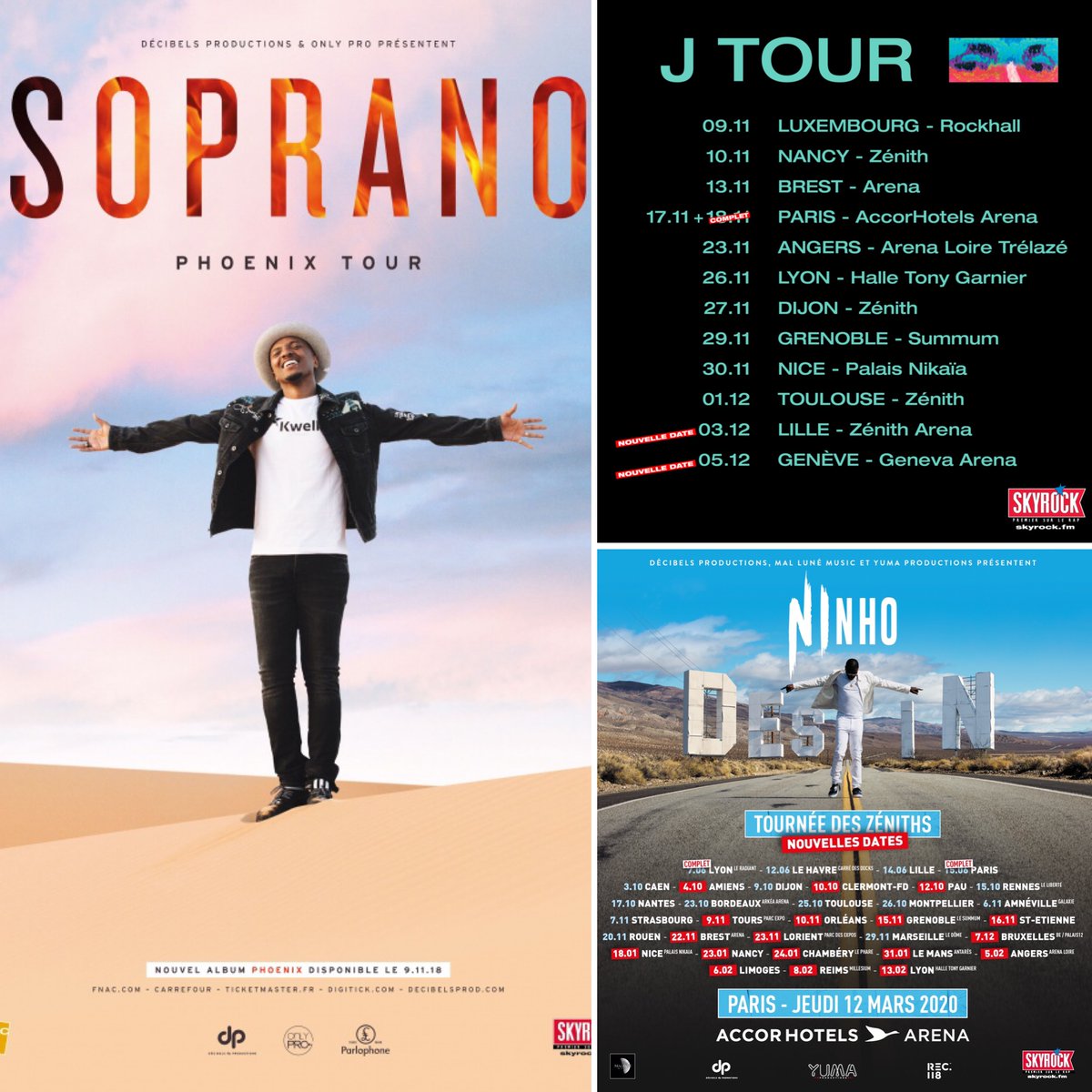 SkyrockFM's tweet photo. 🚨 Ce soir en #ConcertSkyrock :
- @Sopranopsy4 est à @AntaresLeMans pour un show #COMPLET #PhoenixTour
- @levraiLomepal est au #Summum de @VilledeGrenoble pour un show #COMPLET #JTOUR
- @ninhosdt est au #Dôme de @marseille #DestinTour

+ de dates https://t.co/MBUiTsIcO6 🎟 https://t.co/puBqHI2QIr