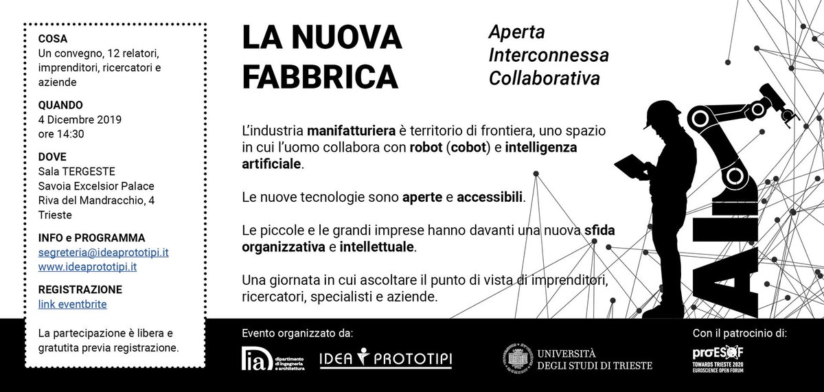 proESOF 2020 Trieste (@proesoftrieste) on Twitter photo The New Factory: An event to explore the future of industry, professions and technology with researchers from <a href="/UniTrieste/">Università di Trieste</a>, <a href="/ScuolaSantAnna/">ScuolaSantAnna</a> and the European Factories of the Future Research Association. Learn more and register:
bit.ly/2L5tSJM The New Factory: An event to explore the future of industry, professions and technology with researchers from <a href="/UniTrieste/">Università di Trieste</a>, <a href="/ScuolaSantAnna/">ScuolaSantAnna</a> and the European Factories of the Future Research Association. Learn more and register:
bit.ly/2L5tSJM
