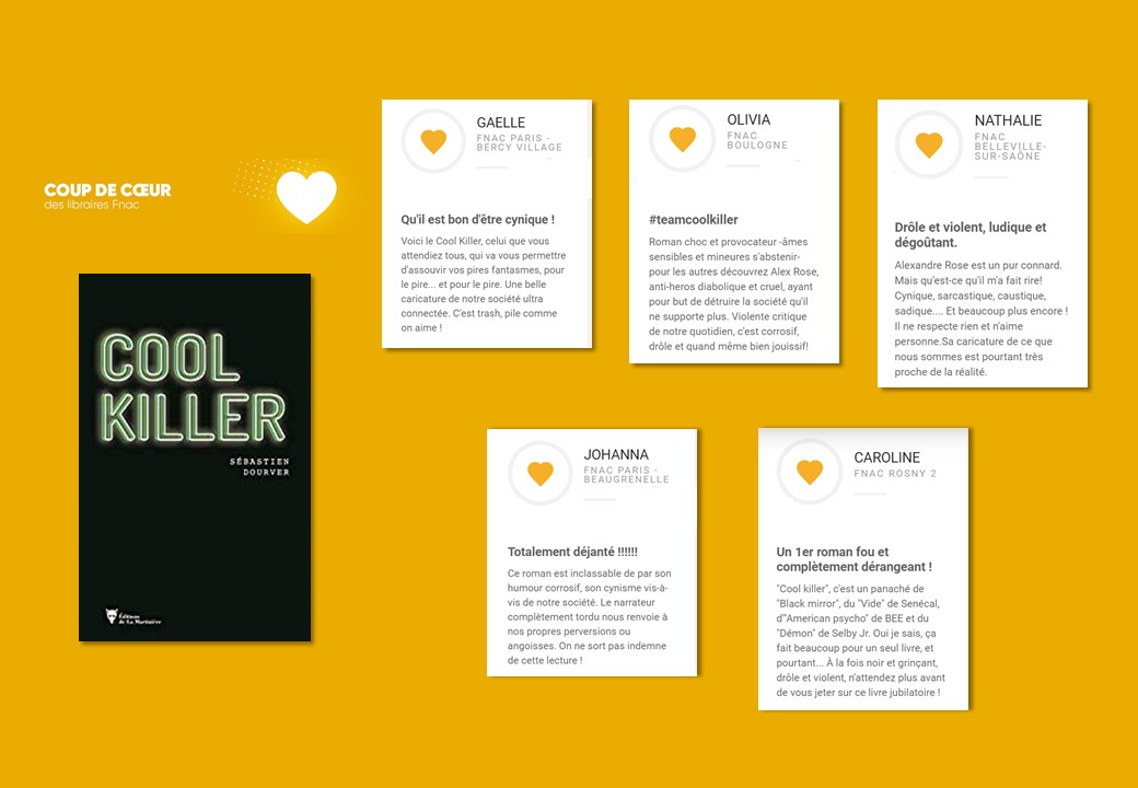 Cinquième coup de coeur <a href="/Fnac/">Fnac</a> pour Cool Killer. Que deviendrions- nous sans les libraires ? 🛴 N'oubliez pas, si vous le pouvez, de venir m'encourager demain samedi 30 à partir de 15h à la Fnac des Passages à Boulogne-Billancourt.