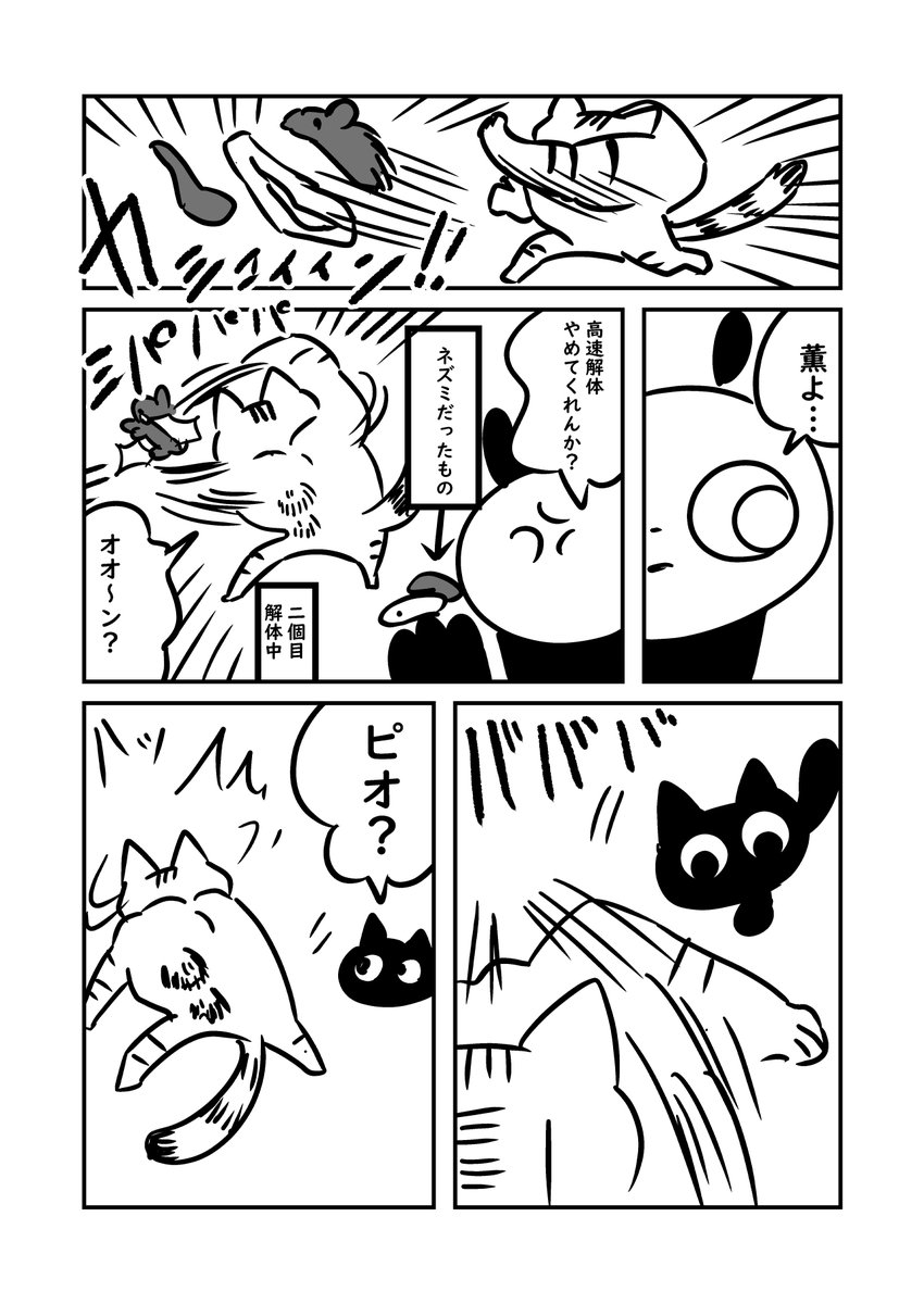 猫漫画 薫君がネズミのおもちゃを解体し続ける #ぬら次郎日記 