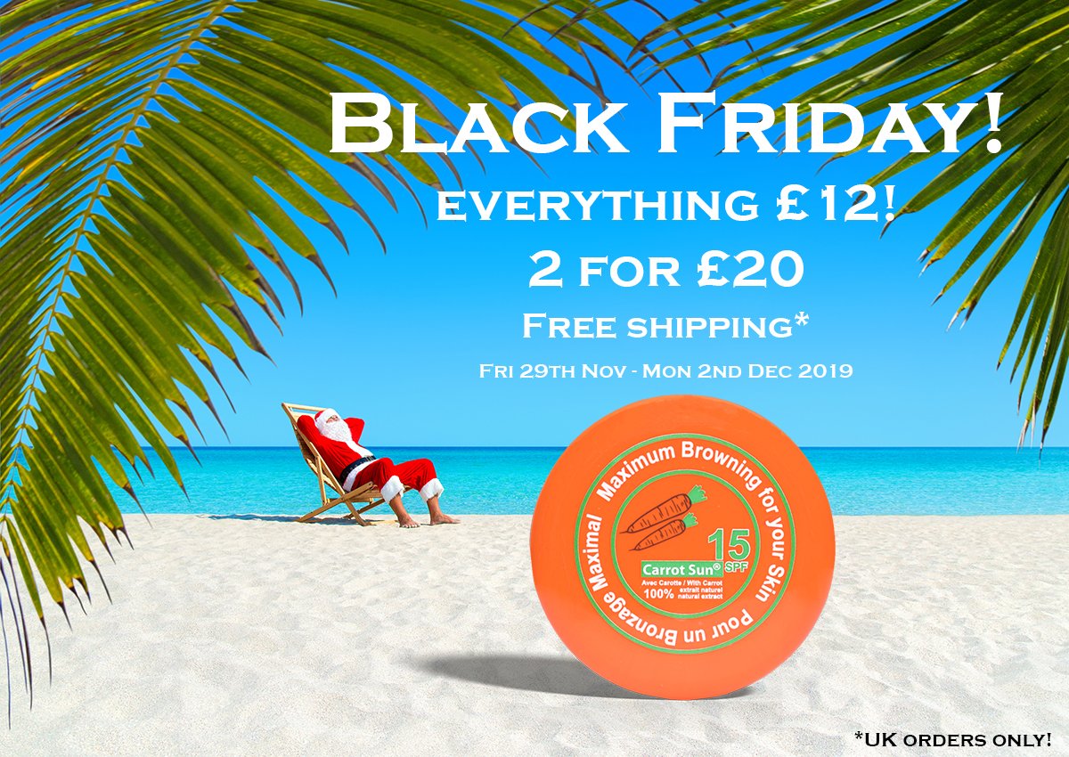 carrotsun's tweet photo. BLACK FRIDAY DEAL!
Get your tan on this winter with carrot sun.. EVERYTHING FOR £12! Or 2 for £20! 👌🏼👌🏼 Ends Monday 2nd December at midnight .
.
.
.
#blackfriday2019 #carrotsun #deals #tanaccelerator #tanning #tan https://t.co/L1gVNQKGHT