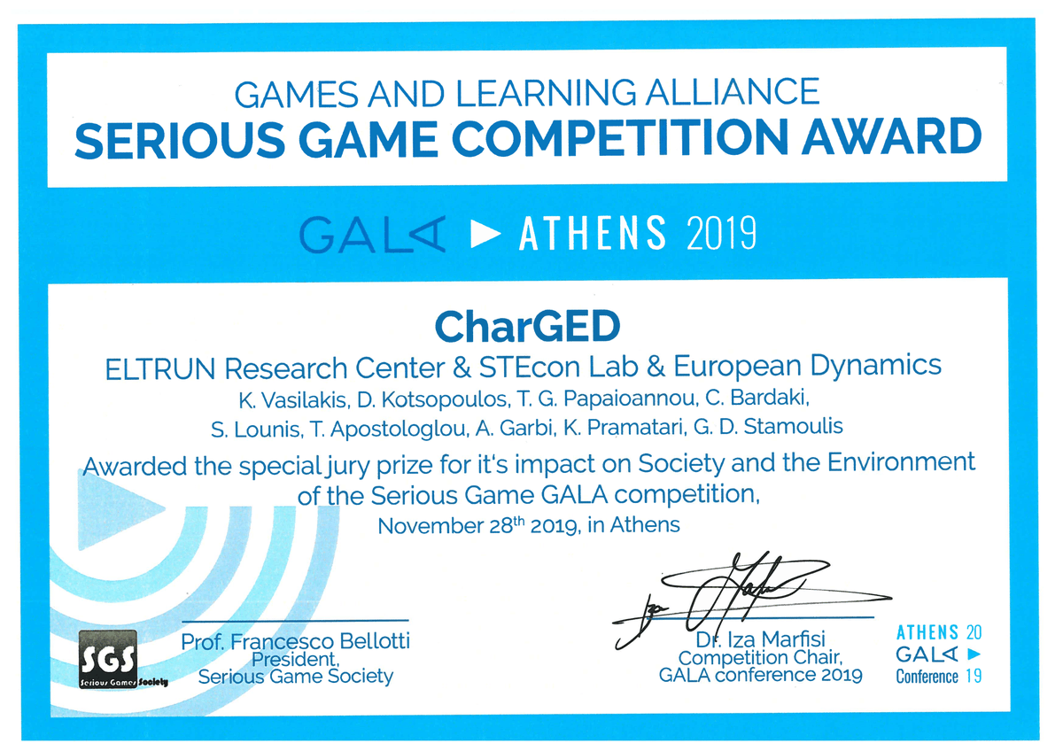Happy that project CHARGED was awarded the Jury Prize 2019 in a serious game competition that was organised during the Game and Learning Alliance Conference 2019 that took place in Athens, Greece #H2020EnergyEfficiency <a href="/H2020EE/">lolly</a>

conf.seriousgamessociety.org