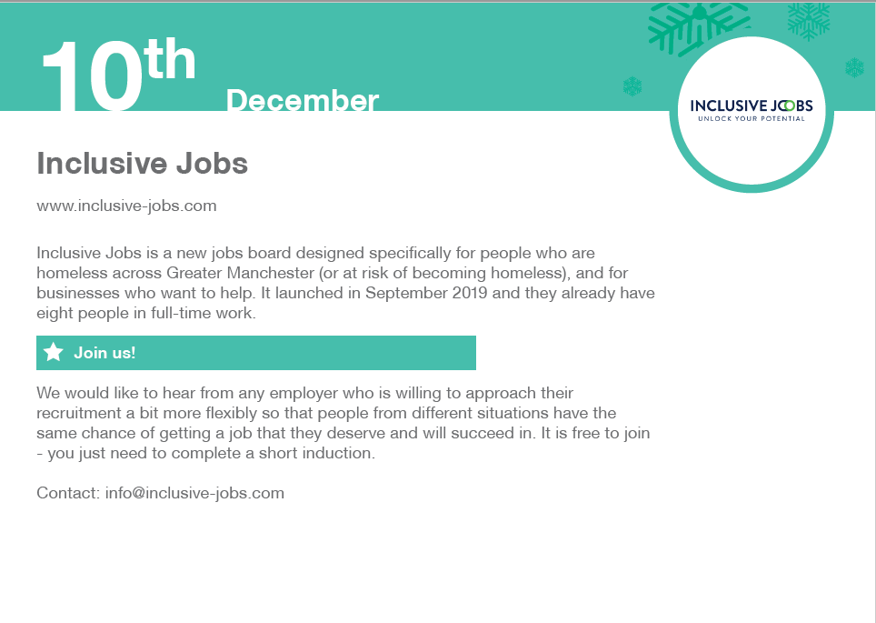 StJHomelessness's tweet photo. Day 10: Is your business #inclusive? If you're willing to be more open in your recruitment, get in touch this #Christmas. #InclusiveEmployer #EndHomelessness https://t.co/zRuSnqznEE https://t.co/FcxGh8PezH