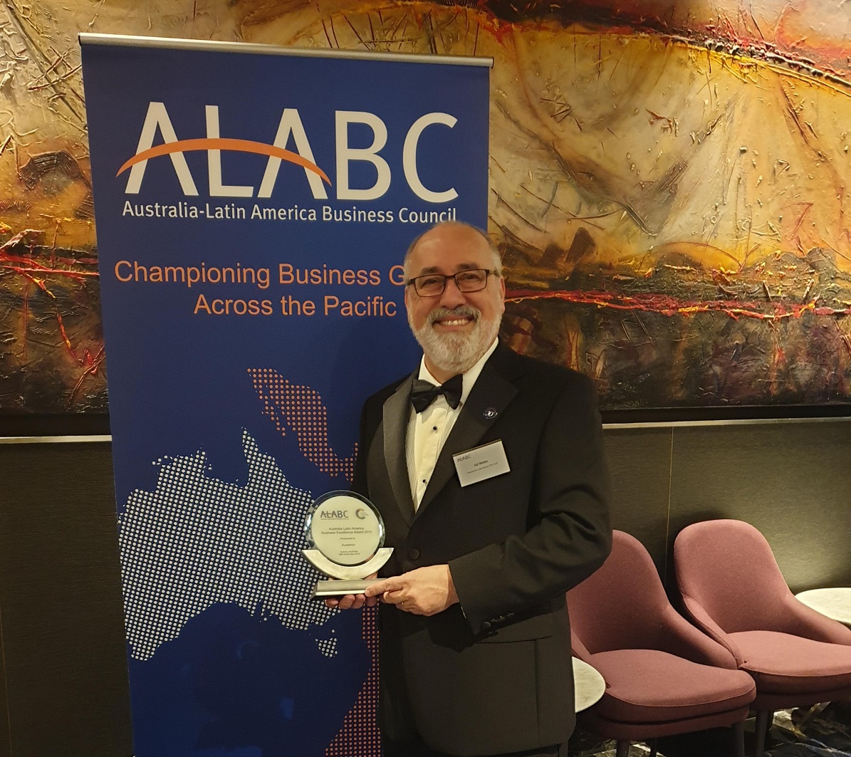 Ausenco's tweet photo. We are very proud to accept the Australia-Latin America Business Council Business Excellence Award for 2019. This award recognises our outstanding contribution to the development of Australia's commercial links with the Latin American region. #AskAusencoHow #ALABC #Ausenco https://t.co/nRojhp93np