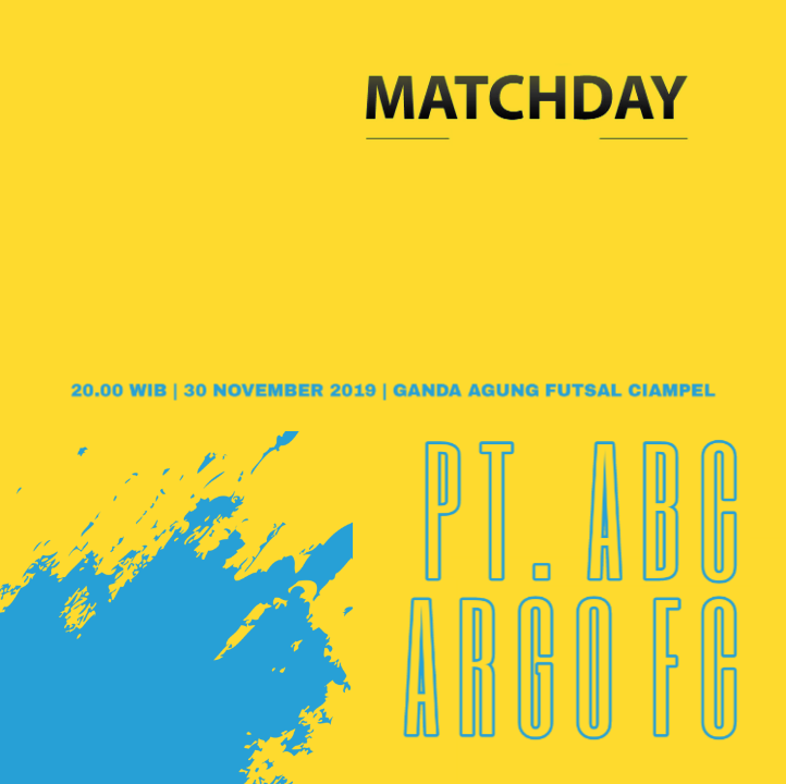 argofc_'s tweet photo. #FUTSALMATCH
⚽ Friendly Match
🆚 PT. ABC President Indonesia
🗓️ Sabtu, 30 November 2019
�� 20.00 WIB
📍 Ganda Agung Futsal Ciampel
.
#Argo #ArgoFC #MatchDay #ABCArgo https://t.co/MxpLbApJwQ