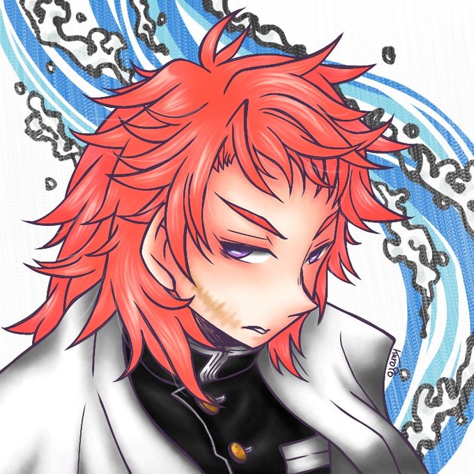 96(kuro)🐔＜ふぁぼ爆したくてｿﾜｿﾜさんがTwitterに投稿した錆兎(鬼滅の刃)のイラスト。