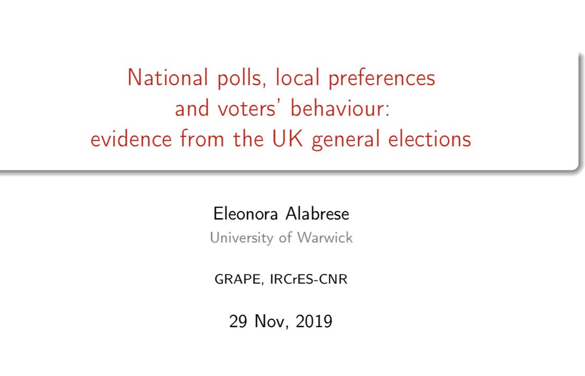 2. Opinion polls are still mostly conducted at national level, ignoring constituency-level factors. My PhD student  @EleAla shows that in UK, turnout tends to be systematically lower the "safer" a seat is. And this effect is increasing in the poll national lead of the incumbent..