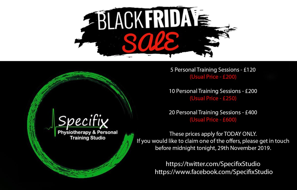 Specifix Studio Black Friday offers......
<a href="/SpecifixStudio/">Specifix Physiotherapy & Personal Training</a>