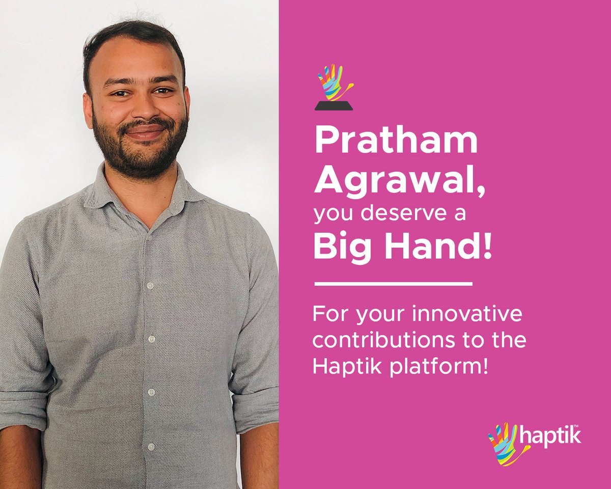 haptik's tweet photo. Once again, the time has come to bring out the Big Hand Awards to honor the humans behind the machine. Kruti Khandelwal, Rishabh Pandey, Pratham Agrawal - it is your tireless efforts that make us the best #ConversationalAI game in town!
#LifeAtHaptik #HumansOfHaptik https://t.co/y5doGqQttx