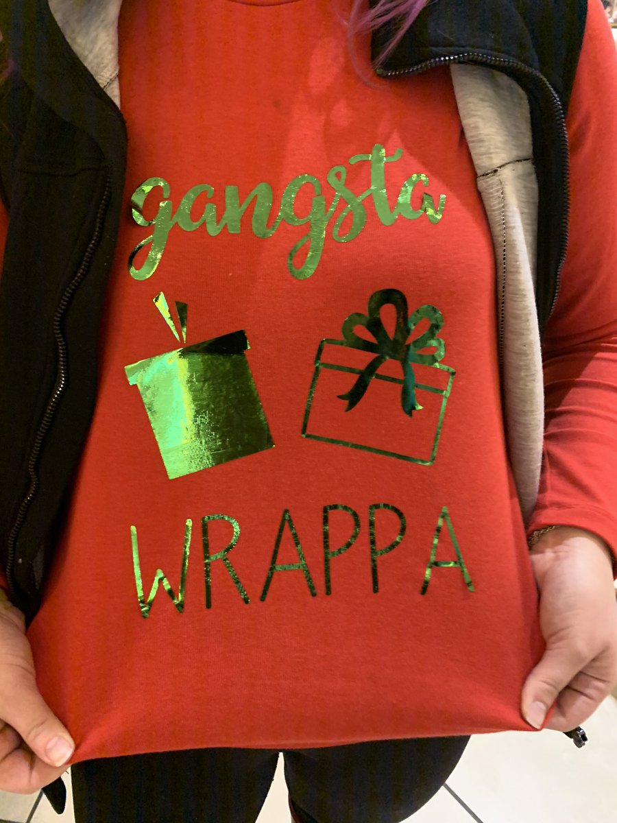 mikewsyx6's tweet photo. My favorite #holidayshirt I’ve seen for #BlackFriday2019. Courtney Waugh says she made it! #GangstaWrappa. She, Lyndsey Hankins, and their grandma, Patti Waugh, have made in-store shopping a tradition because of the “bonding time and fun.” https://t.co/XmRLTcjkJR
