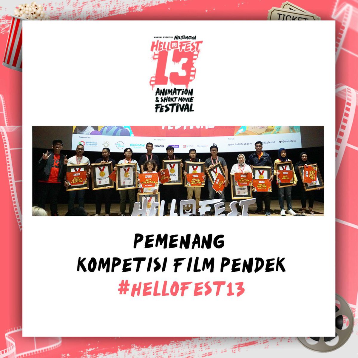 hellofest's tweet photo. 1) Dari 403 karya yang masuk, terpilihlah 156 finalis yang terdiri dari 3 kategori yaitu Live Action, Animation dan 8 Detik Pas. Selamat untuk para pemenang kompetisi film pendek #HelloFest13
Tetap berkarya dan mari bersama-sama kita majukan industri kreatif Indonesia. https://t.co/qSiJLmrAd9