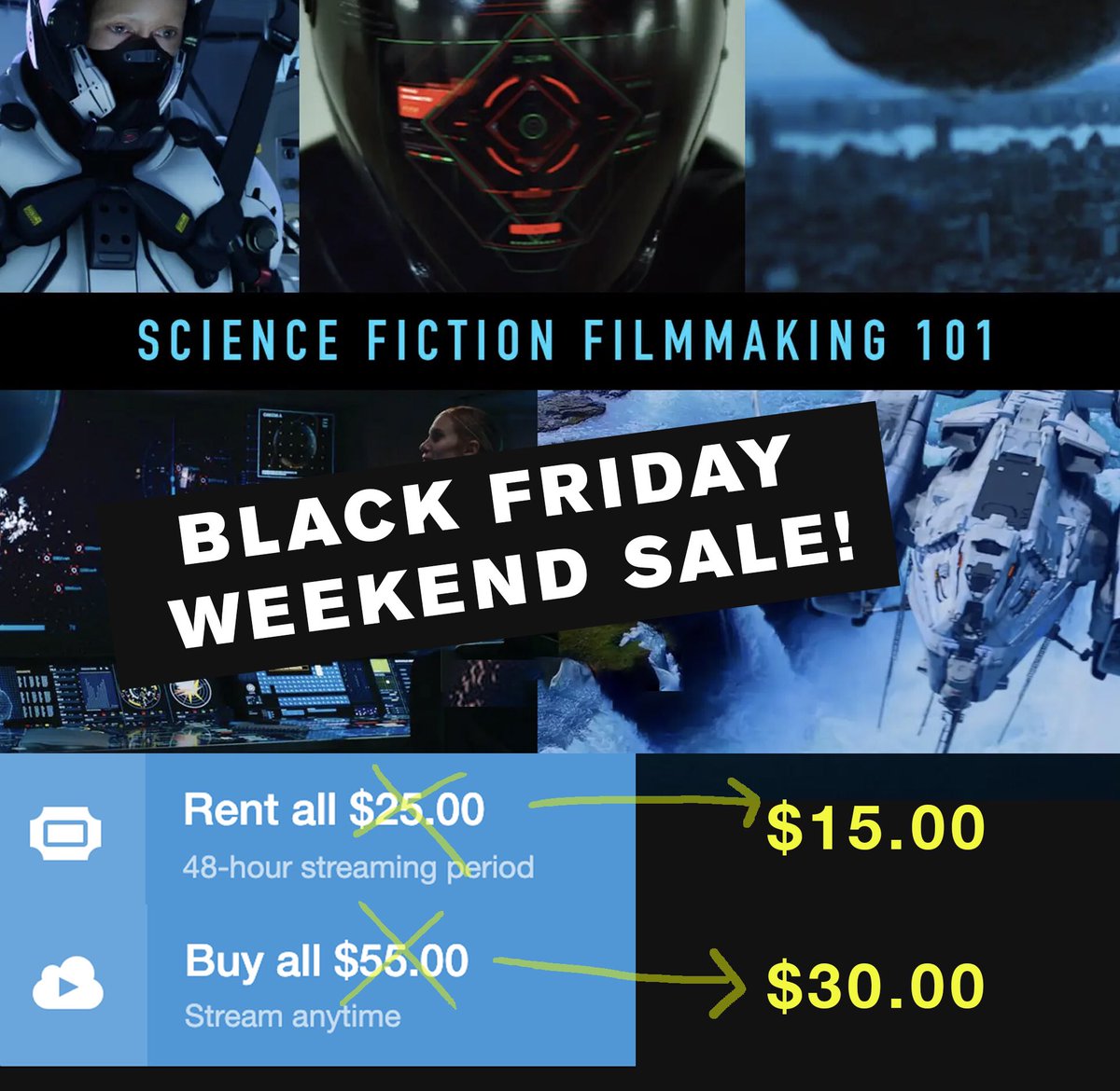 Special deal this Black Friday weekend -  head over to -    vimeo.com/ondemand/filmm…    Limited time only!  #BlackFridaySale #Filmmaking #scifi