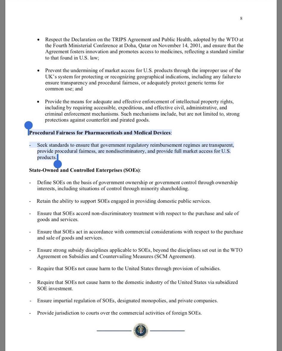 Boris: No Conservative Government would ever put the NHS on the table. Except the US trade objectives published February 2019 are asking for indiscriminate full market access for US products.UK Pharma intro: Specifies NHS is integrated into that market. Hands off the NHS.