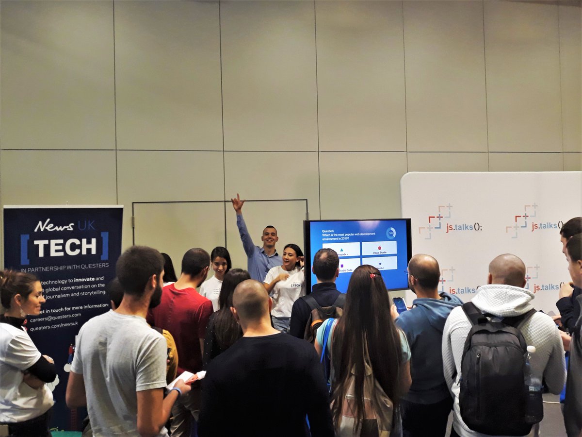 questersgroup's tweet photo. Taking part in this year's #JSTalks together with the @NewsUKTech team was a wonderful experience!
We met and talked with a lot of great people from the community and had an awesome time. https://t.co/B0BIDnzBmn