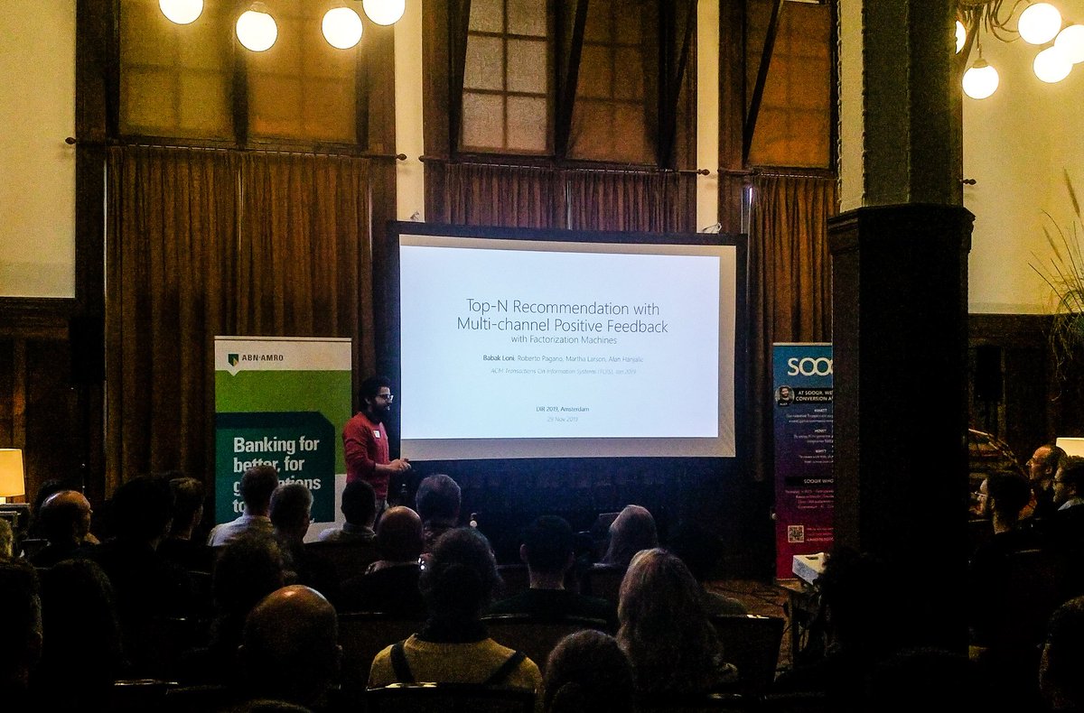 dir_2019's tweet image. Next up, more factorization machines by @Babak_Loni! Presenting his @acmtois paper on top-n recommendation with multichannel positive feedback. #recsys