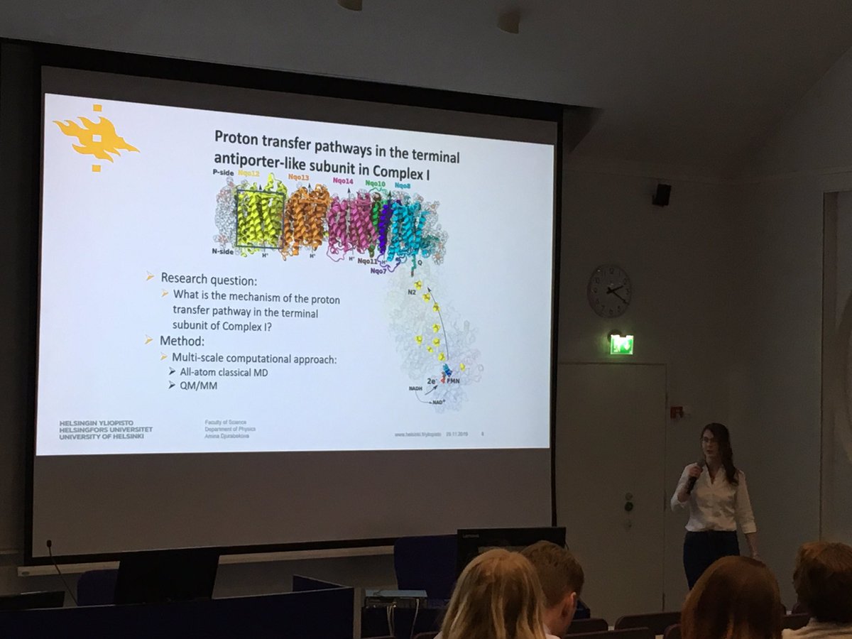 Great talk by @Amina93364815 on complex I simulations at @BIOTECH_UH science day. @KumpulaPhysics @HiLIFE_helsinki