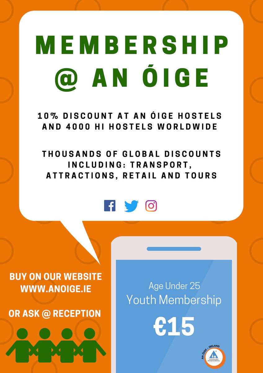 HiIreland's tweet photo. #MembershipMonday Did you know that if you stay at an An Óige hostel and have an address in the Republic of #Ireland 🇮🇪 then you are entitled to a #FREE #MEMBERSHIP.

Just ask our hostel staff for the code during your stay.

@Errigal_Hostel @KnockreeYH @KillarneyIntHos https://t.co/CKiFwoDCLO