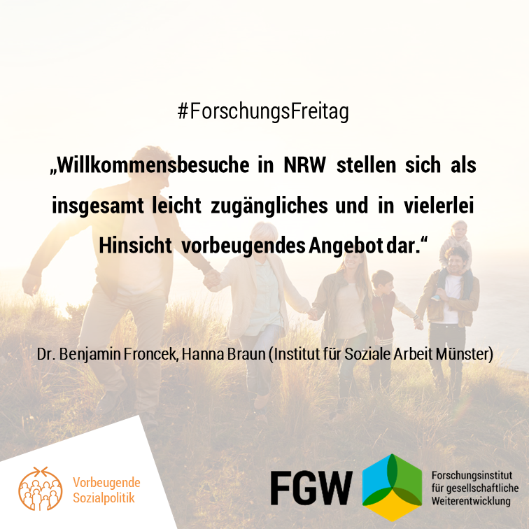 Benjamin Froncek und Hanna Braun nehmen in ihrer Studie kommunale Willkommensbesuche in den Blick, bei denen Familien mit Neugeborenen besucht werden, um sie über familienrelevante Angebote zu informieren. #ForschungsFreitag fgw-nrw.de/studien/sozial…
