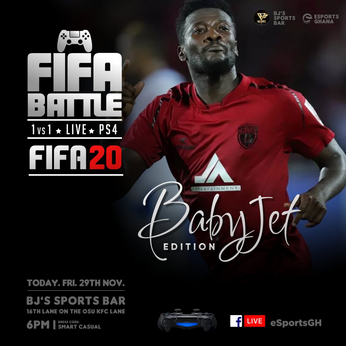 esportsGhana's tweet photo. TODAY'S #FIFABattle COMES TO YOU FROM AN EXCLUSIVE SPORTS BAR a.k.a BABY JET SPORTS BAR off the Oxford Street of Osu. Down No16. KFC Lane.
#esports #localization #entertainment #sports #venues https://t.co/cgsxsJdee0