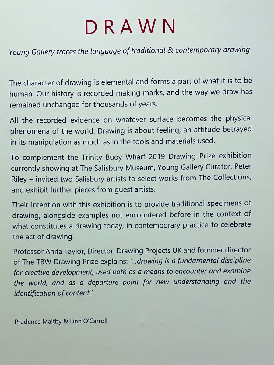AnitaTaylor_'s tweet image. #DRAWN at #TheYoungGallery in #Salisbury closes on Saturday. Curated by @PrudenceMaltby &amp;amp; @LinnOCarroll to complement the @TBWDrawingPrize at @SalisburyMuseum. The exhibition is drawn from the stunning collections at @TheYoungGallery plus guest artists, incl. me. #DrawingMatters