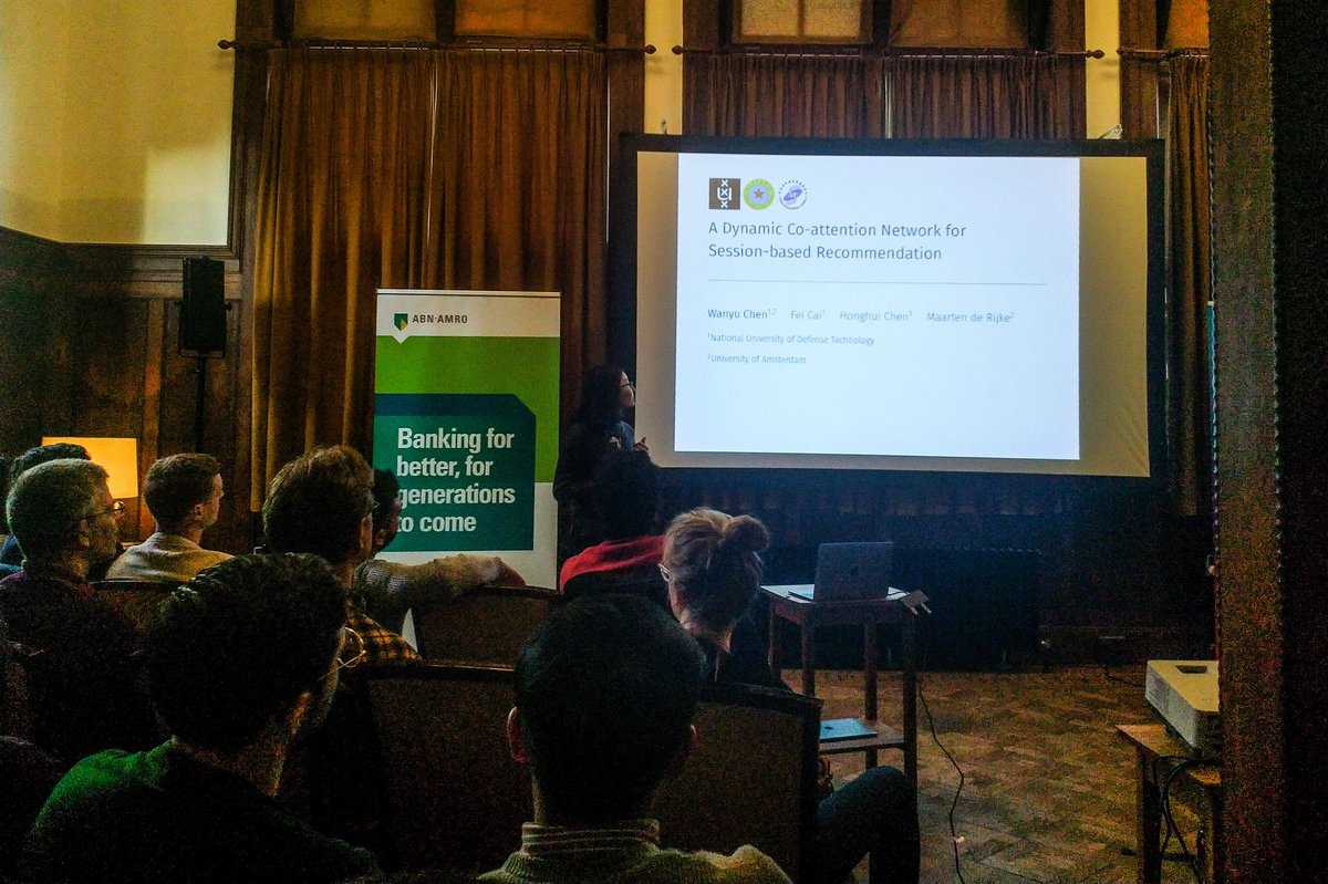 dir_2019's tweet photo. Next we have @ILPS_Amsterdam's Wanyu Chen, presenting her #CIKM2019 paper on a dynamic co-attention network for session-based #recsys. https://t.co/W596Cqt5E4