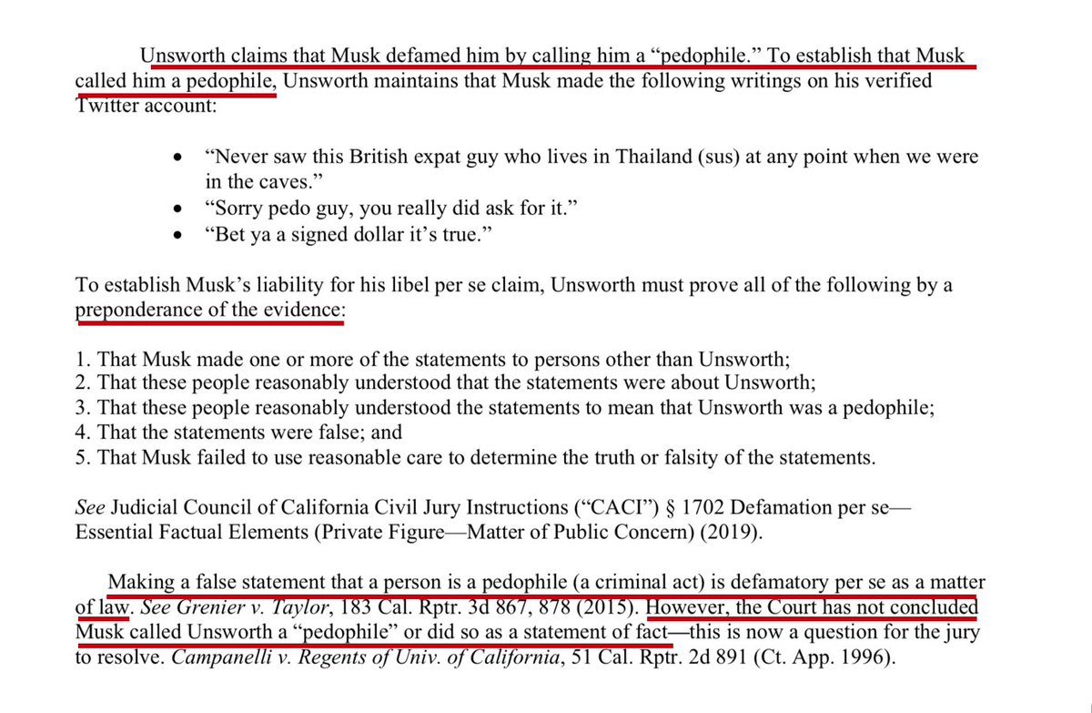 2/ After reading the judge's well-written pre-trial order twice, it seems as though the entire trial hinges on whether  @elonmusk meant 'pedophile' when he tweeted 'pedo guy'. Musk has argued he meant 'creepy old guy'.  $TSLAQ