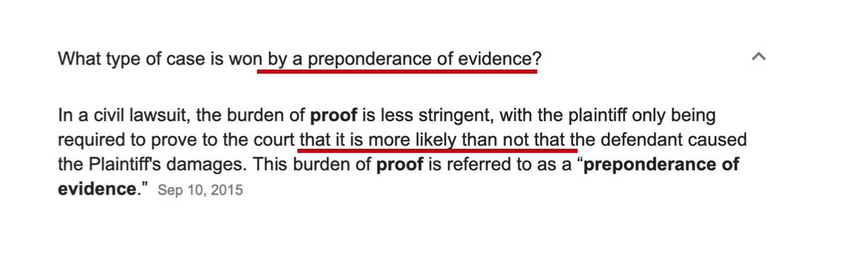 9/ Civil cases are decided by a preponderance of evidence standard. Given everything we know, is it 'more likely than not' Elon meant 'pedophile' when he tweeted 'pedo guy' last July?  $TSLAQ