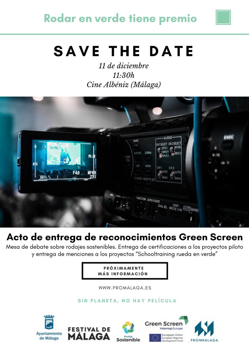 Save the date! 📣 El próximo 11 de diciembre tenemos una cita con la sostenibilidad y el cine en #Málaga ¡Pronto más información! #promálaga #greenscreen #sostenibilidad <a href="/greenscreeneu/">greenscreeneu</a>