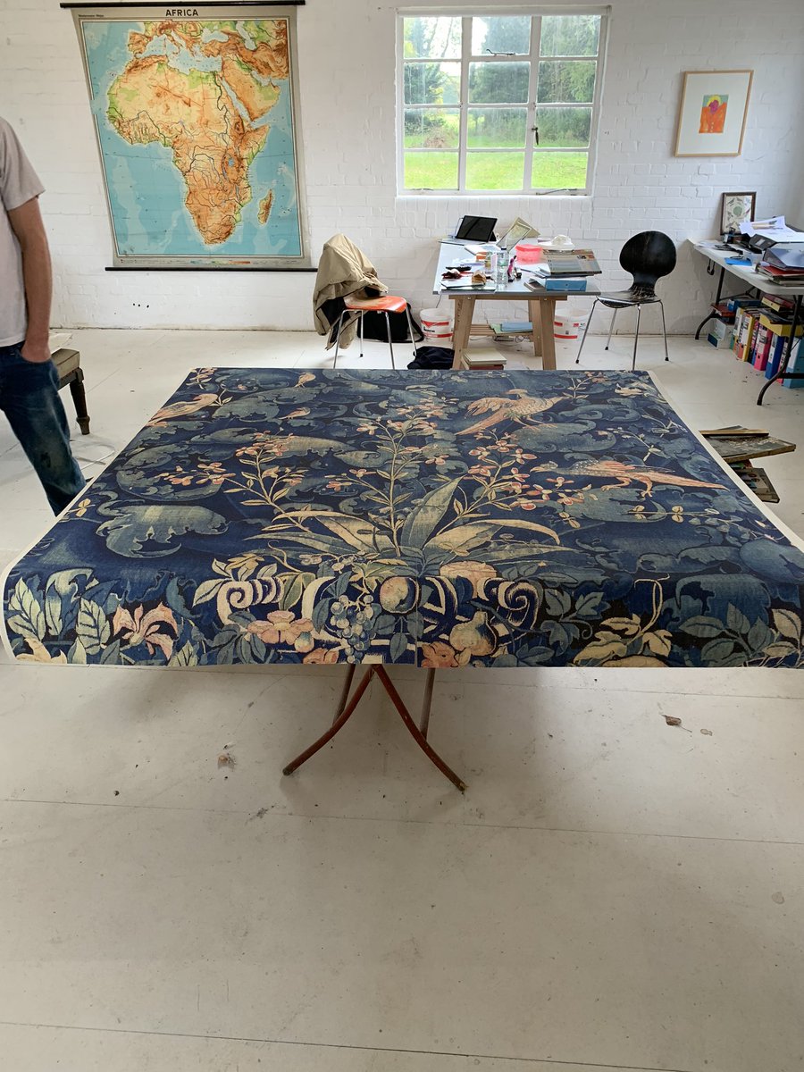Tapestry Birds........a client’s unusual request to mount this tapestry on board and frame #tapestry #decor