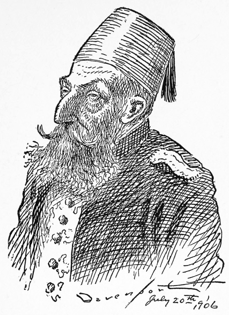 "Abdul Hamid II, Sultan of the Ottoman Empire. Sketched by Davenport, 1906"