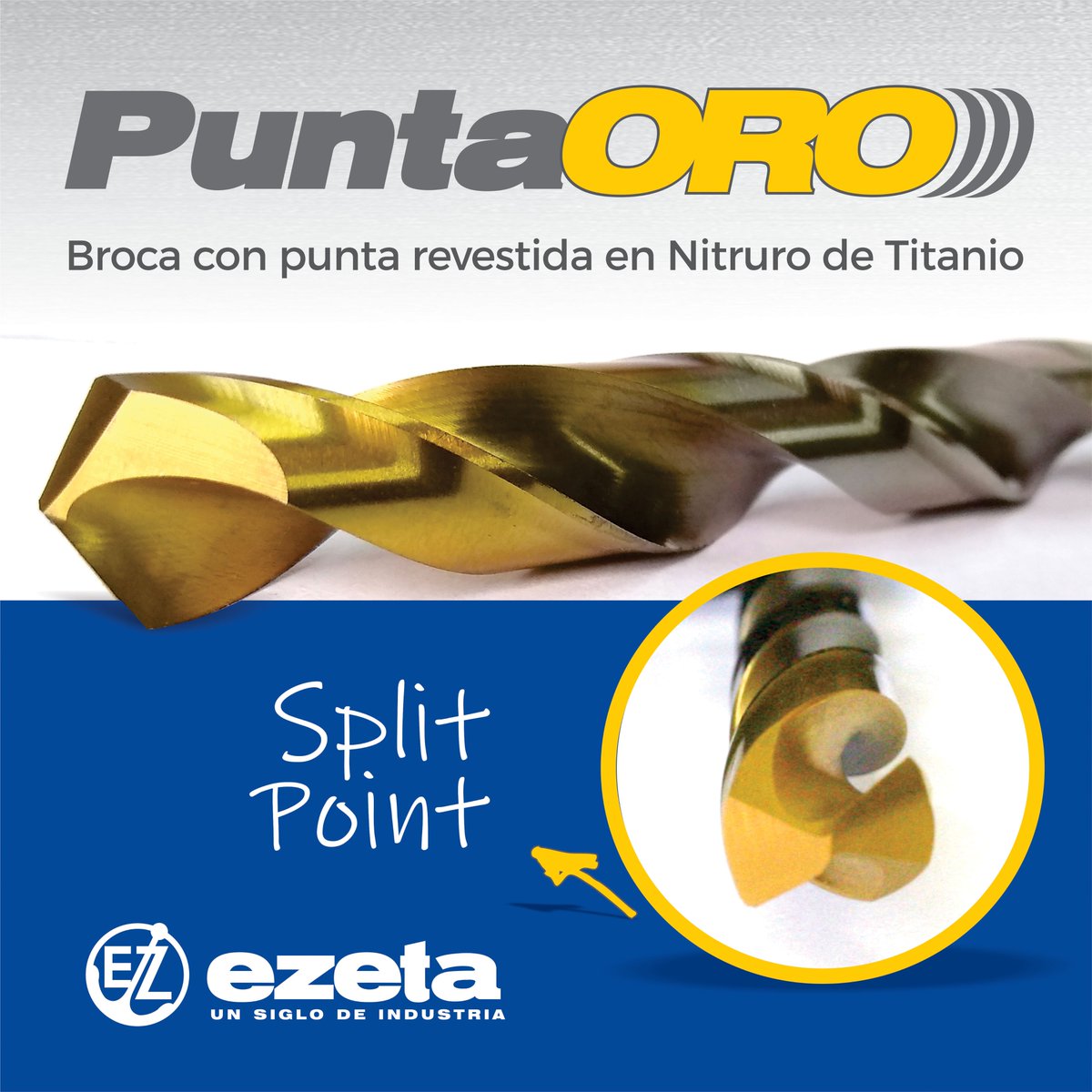 PUNTA ORO - Broca con punta revestida de Nitruro de Titanio. Split Point
Incrementa el rendimiento!!
- Mayor duración de filo
- Menos esfuerzo de corte
- Menor desgaste
#mechas #rendimiento #splitpoint #perforado