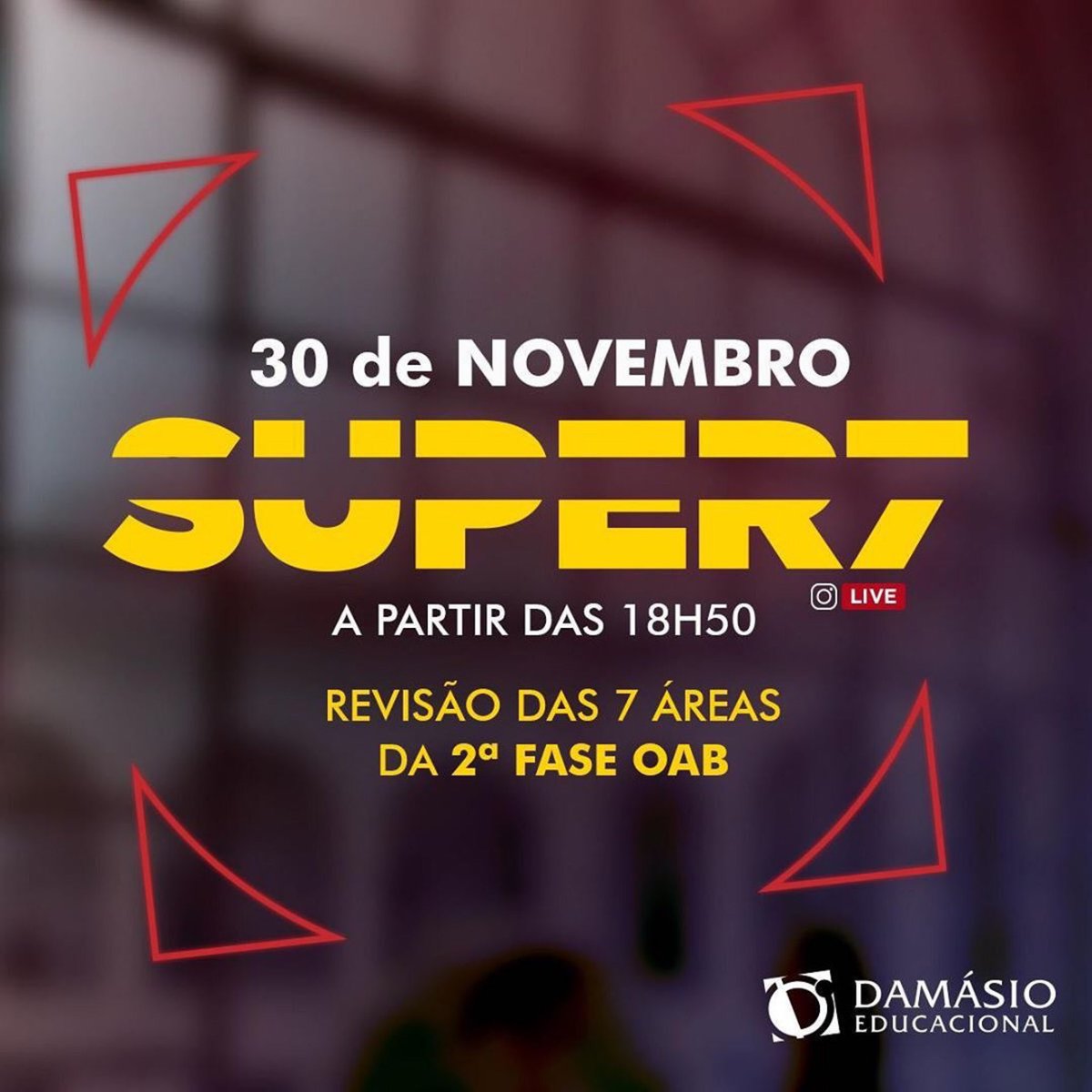 damasio_maringa's tweet photo. SUPER7! Amanhã!!! Imperdível para quem fará a 2ª fase da OAB!!!

#damasiomaringa #oab https://t.co/fLdHHcq6Ky
