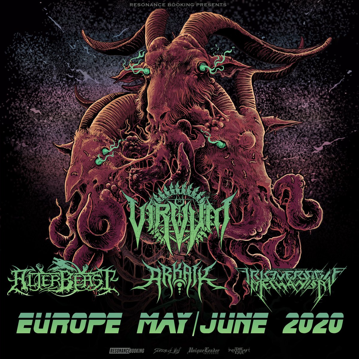 We will be heading to Europe/UK this May/June with VIRVUM, ARKAIK, and IRREVERSIBLE MECHANISM! Dates will be announced soon! 

Also looking to fill dates in Serbia/Croatia, Paris, Netherlands/Poland/East/West Germany. Email nic.resonance@gmail.com for booking inquiries.