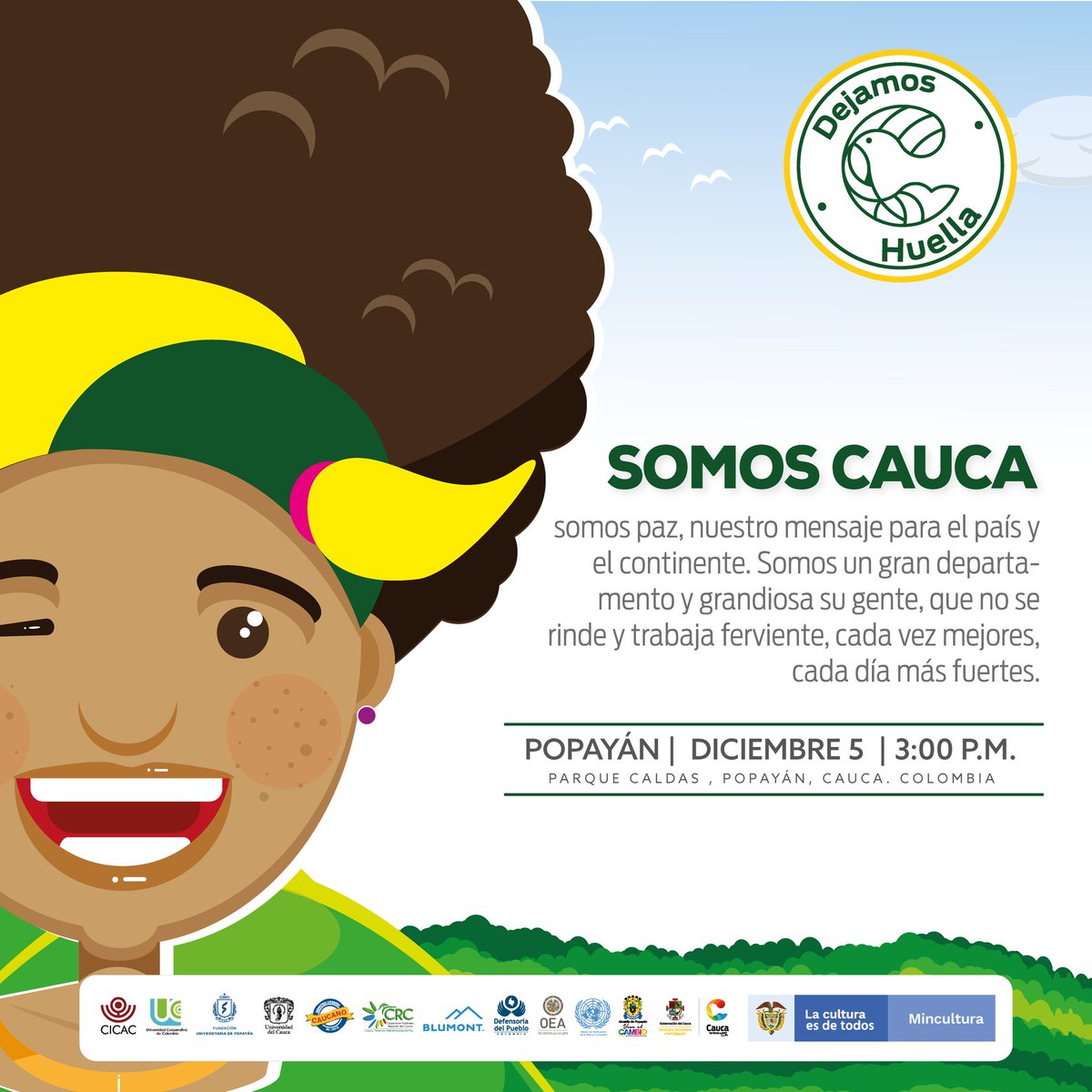 El próximo 5 de diciembre vistámonos de blanco, salgamos al parque y hagamos parte del "Cine Foro por la Vida y por la Paz". Participemos juntos en la construcción de un gran futuro para nuestro departamento. #SomosCaucaSomosPaz